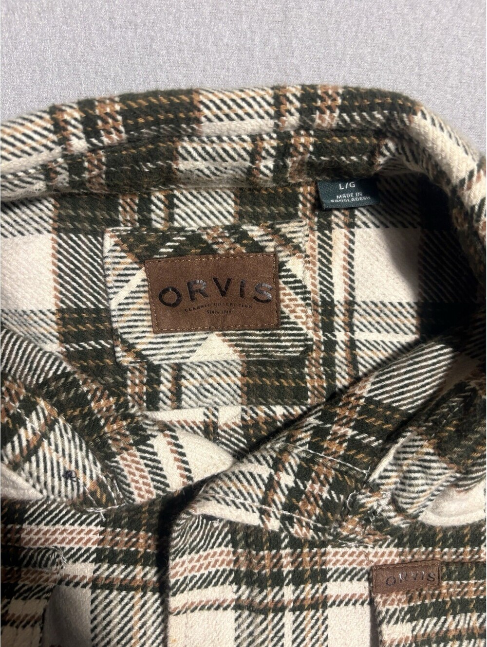 Orvis Men's L Regular Plaid Flannel Long Sleeve Button-Up Shirt Pockets Green - Picture 7 of 8